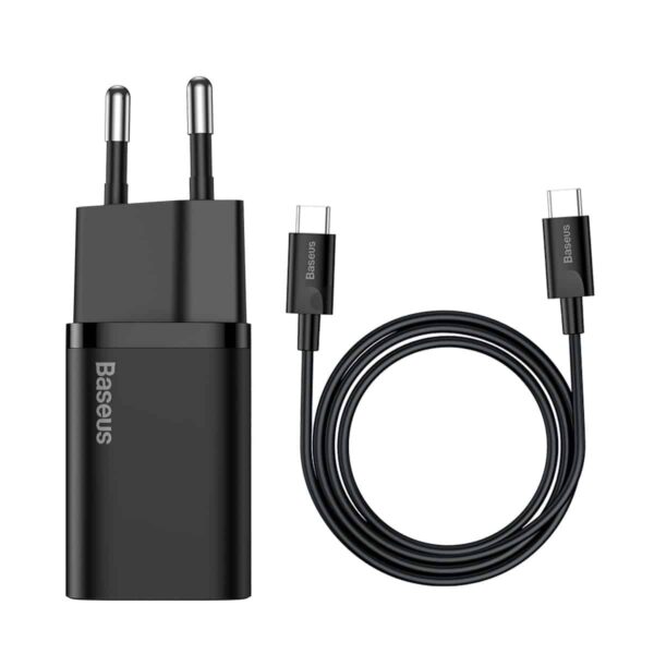 Baseus Super Si Quick Charger 1C 25W EU Sets (With Mini Cable Type-C to Type-C 3A 1m) Black Baseus Super Si Quick Charger 1C 25W EU Sets (With Mini Cable Type-C to Type-C 3A 1m) Black